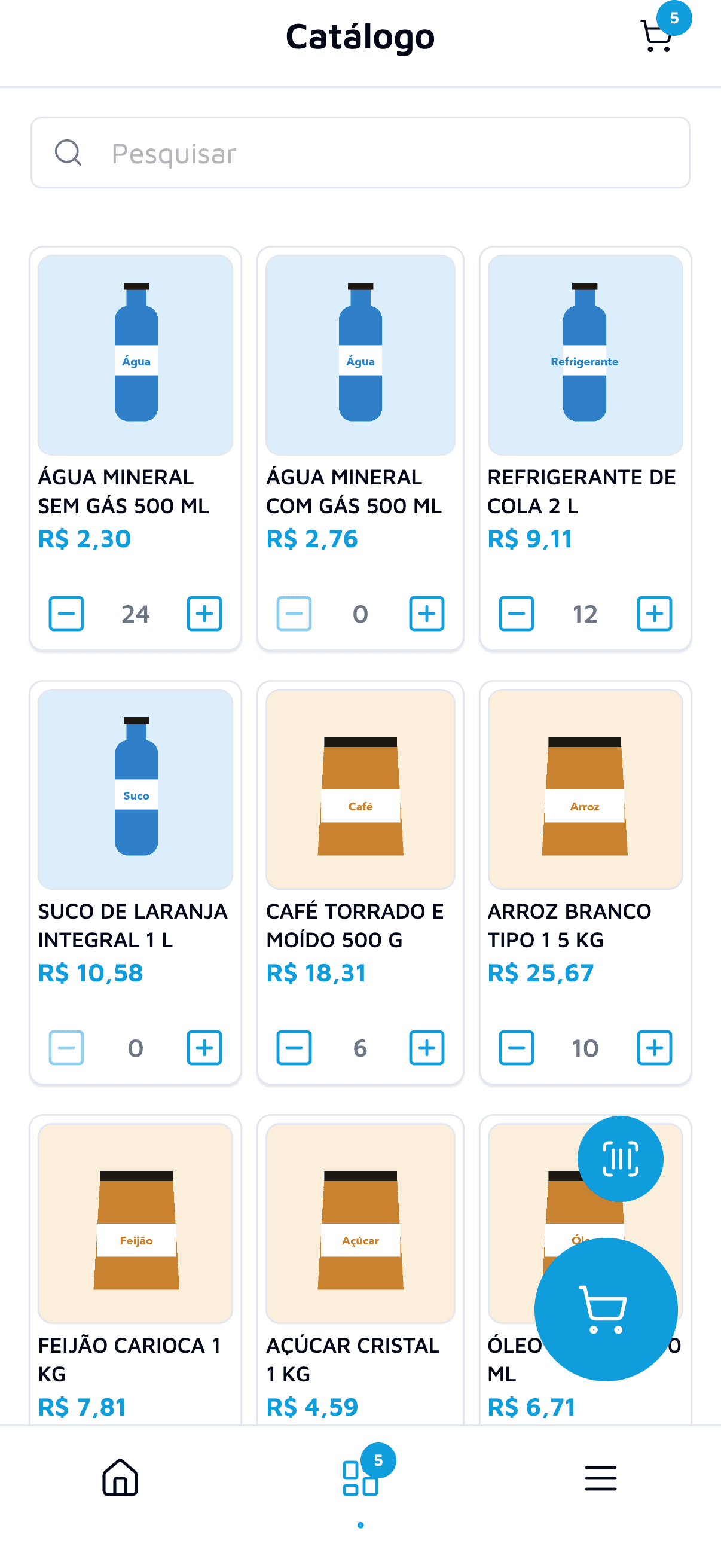 The catalog with the cart quantities right in the list.