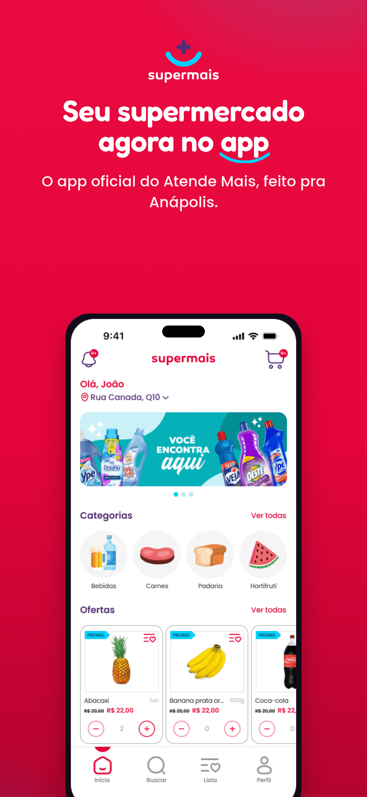 The home screen, with banners, categories and deals.