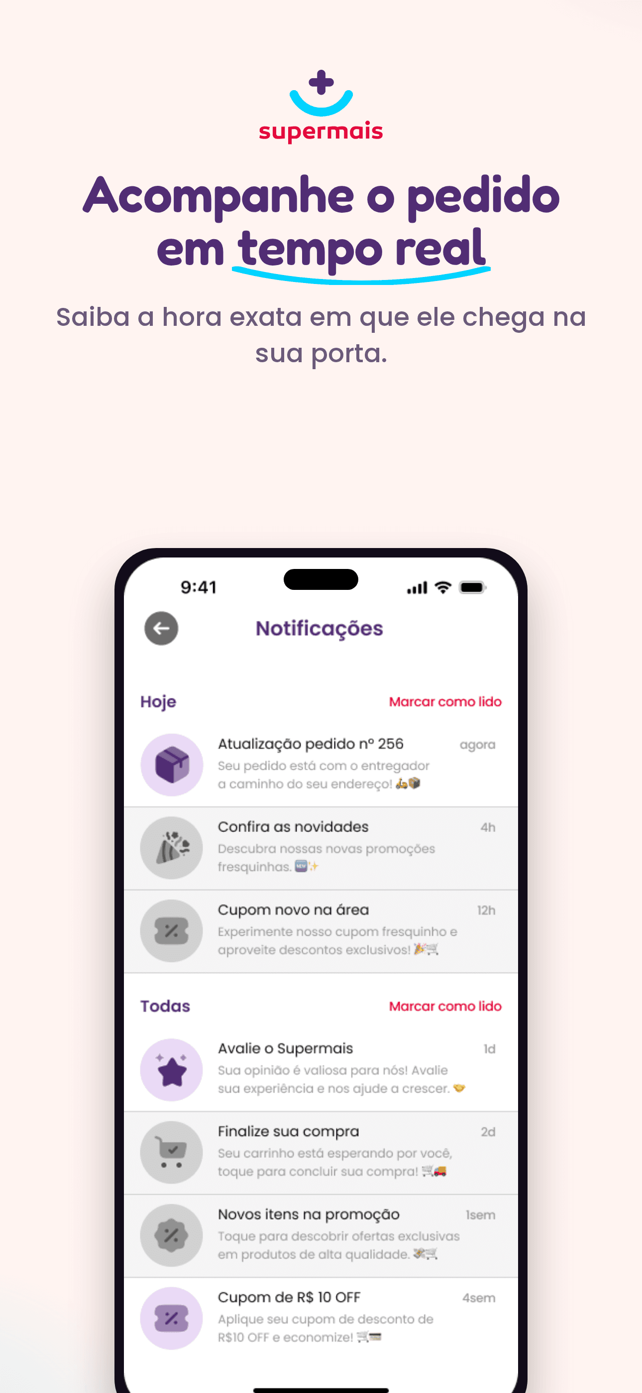 Order, coupon and promotion notifications.