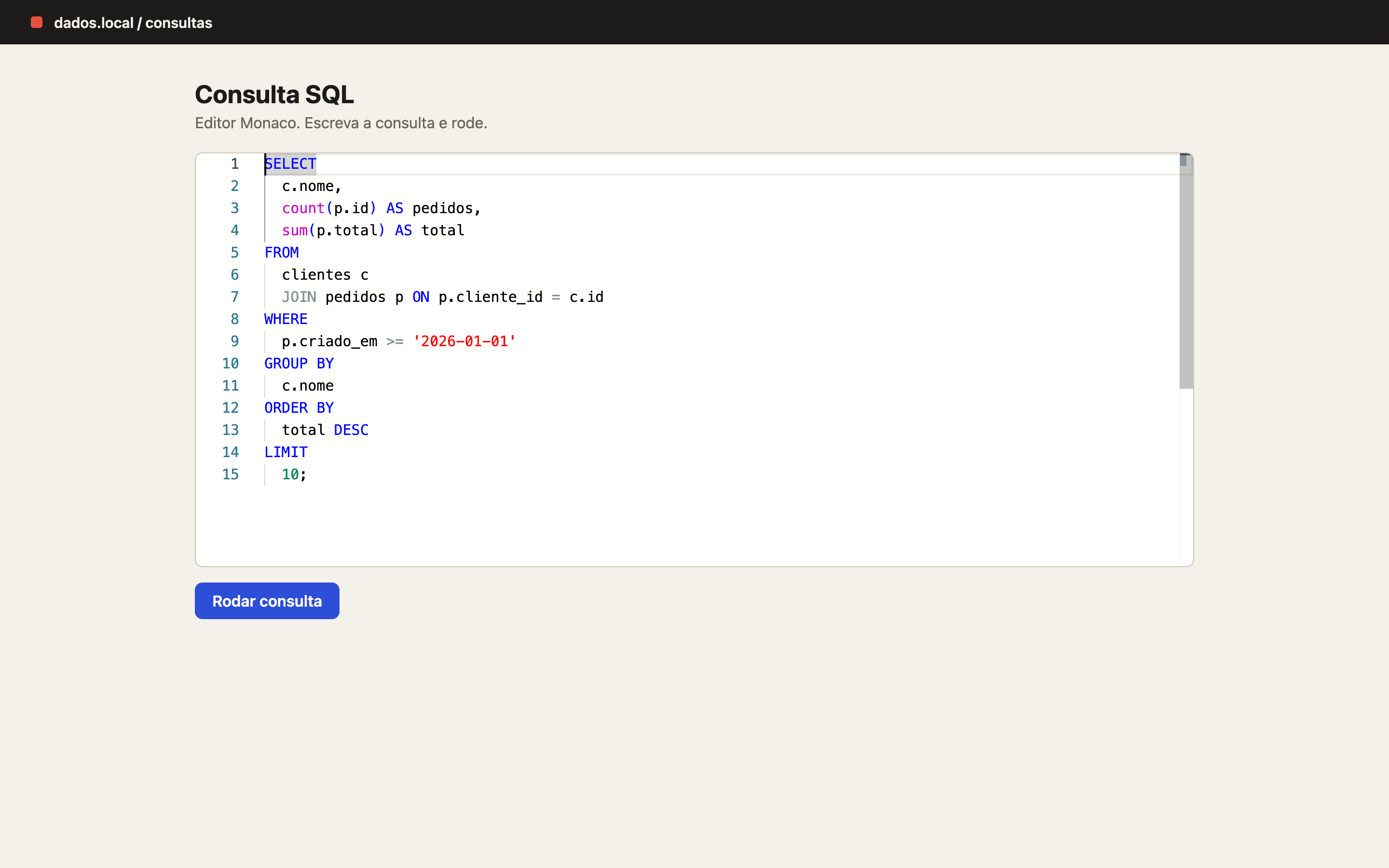 Monaco receives the formatted SQL through its own API.